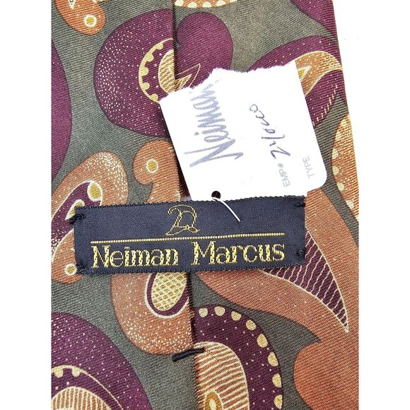 NWT Vtg Neiman Marcus Paisley Silk Tie Handmade USA Multicolor Purple Orange - Picture 4 of 6